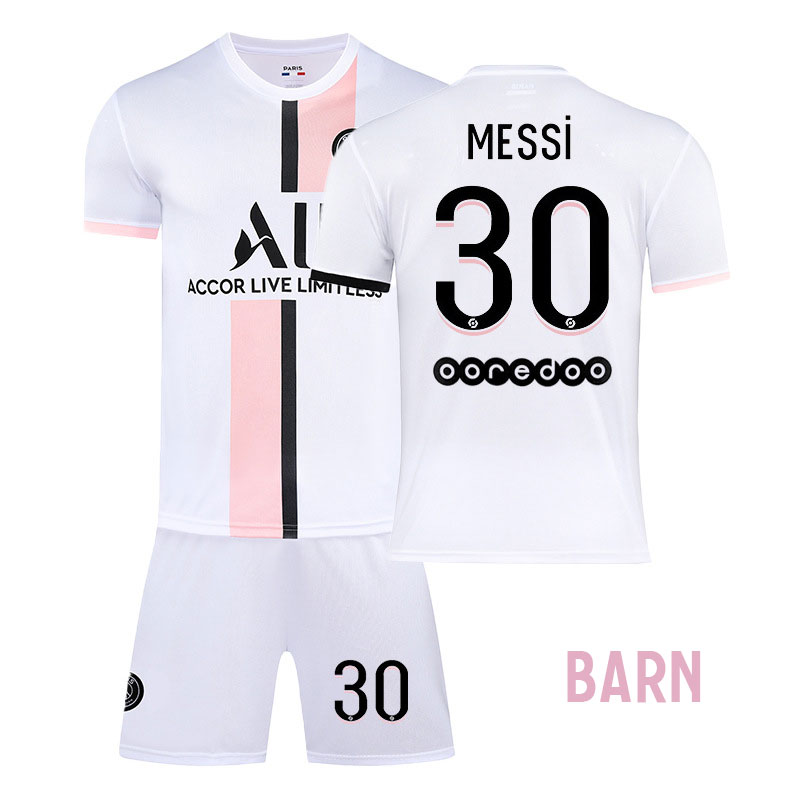 Billige Paris Saint-Germain Bortedraktsett Barn 2021/22 Kortermet + Korte bukser - MESSI 30