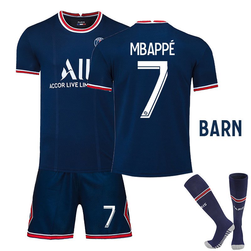 MBAPPÉ 7 Paris Saint-Germain Hjemmedraktsett Barn 2021/22 Kortermet + Korte bukser