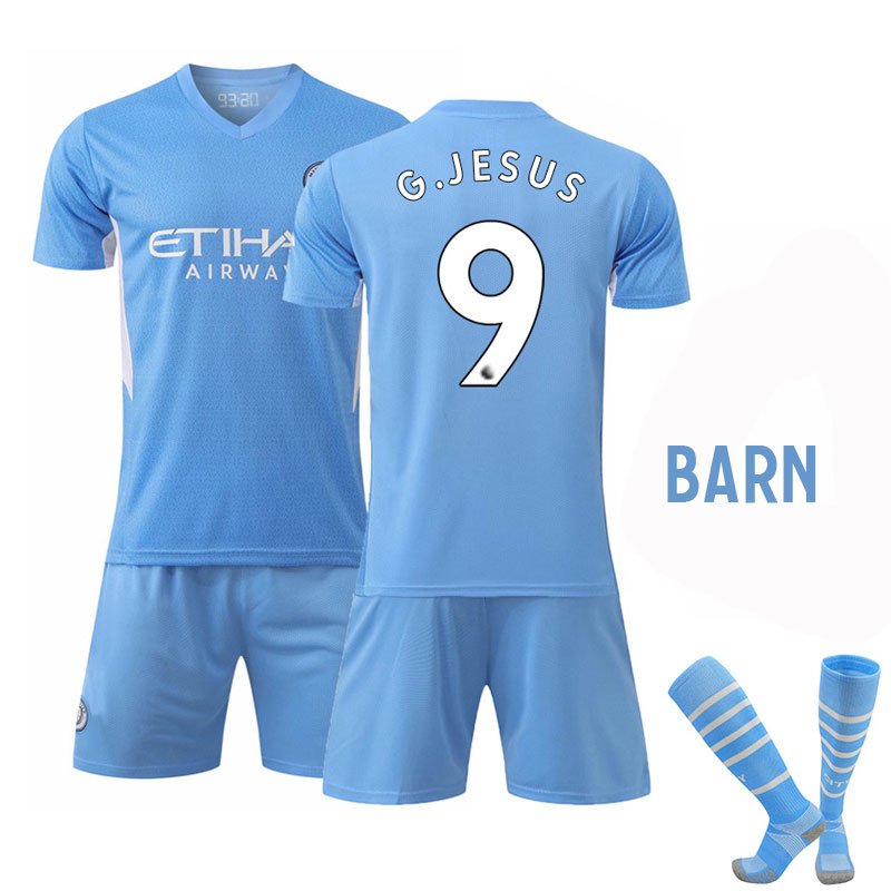 G.Jesus 9 Manchester City Hjemmedraktsett Barn 2021/22 Kortermet + Korte bukser