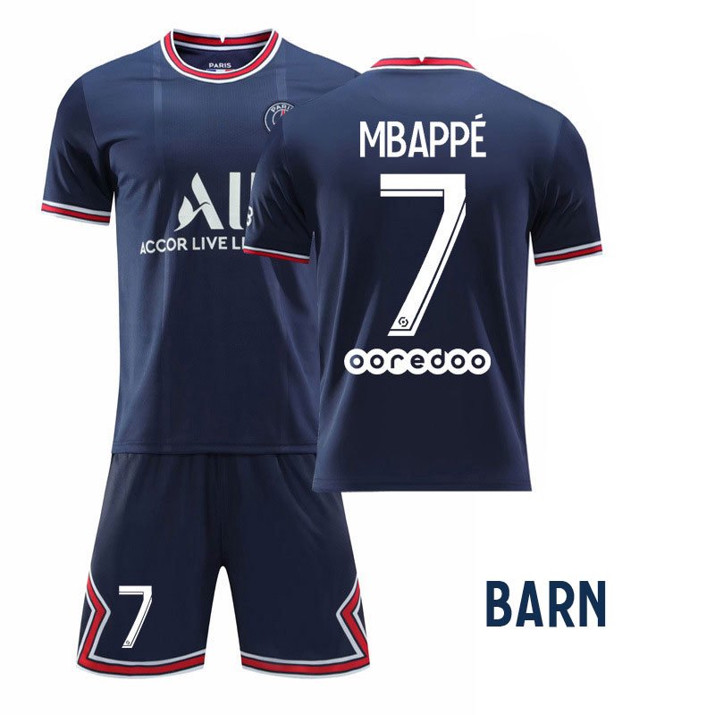 Paris Saint-Germain Kylian Mbappé 7 Barn Hjemmedrakt 2021-2022 Kortermet + Korte bukser
