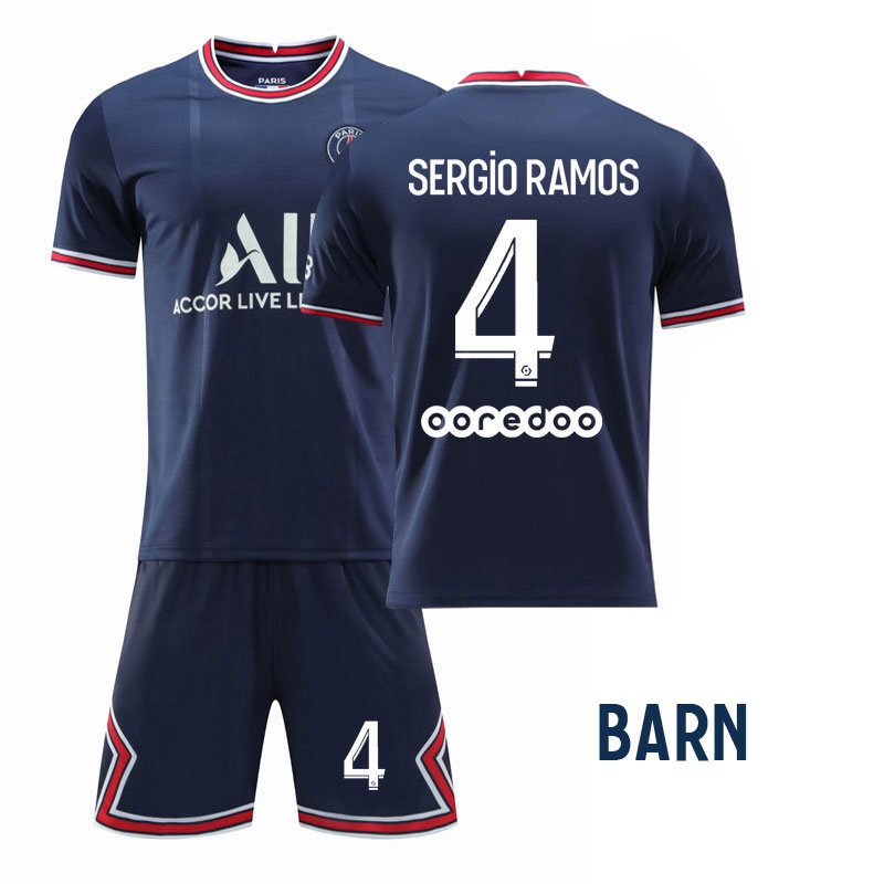 Paris Saint-Germain Sergio Ramos 4 Barn Hjemmedrakt 2021-2022 Kortermet + Korte bukser