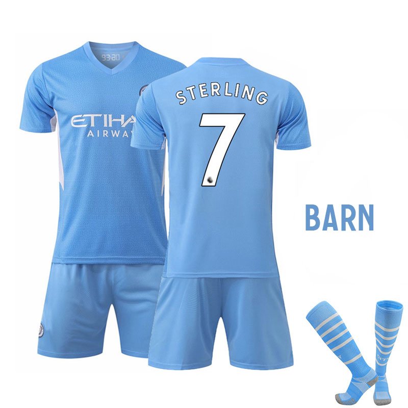 Sterling 7 Manchester City Hjemmedraktsett Barn 2021/22 Kortermet + Korte bukser