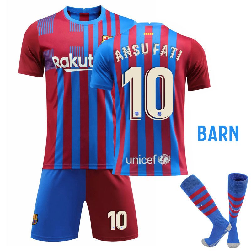 Ansu Fati 10 FC Barcelona Hjemmedraktsett Barn 2021-22 Kortermet + Korte bukser