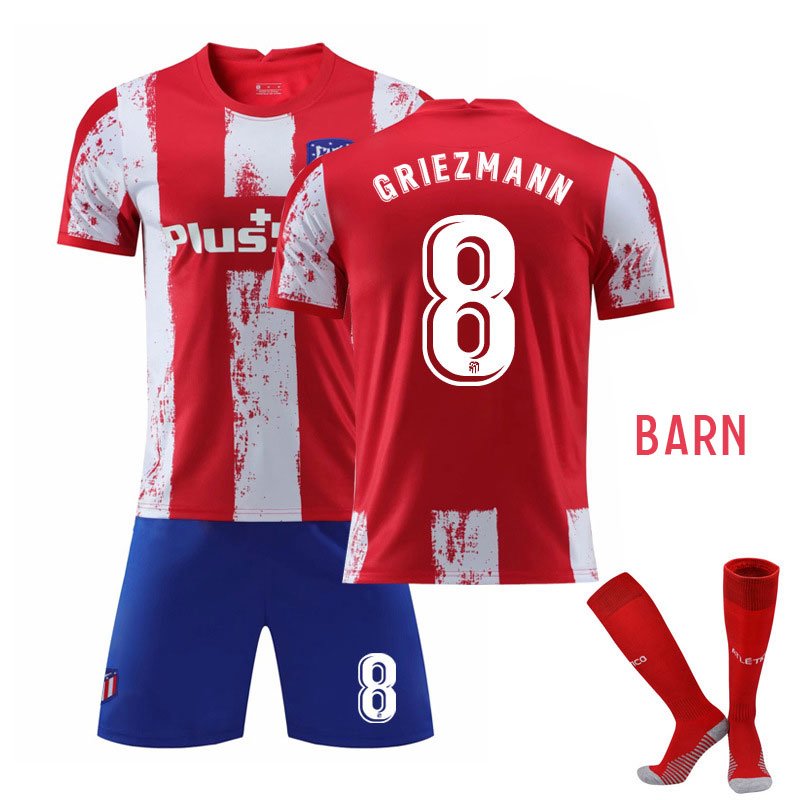 Atlético Madrid GRIEZMANN 8 Barn Hjemmedrakt 2021-2022 Kortermet + Korte bukser