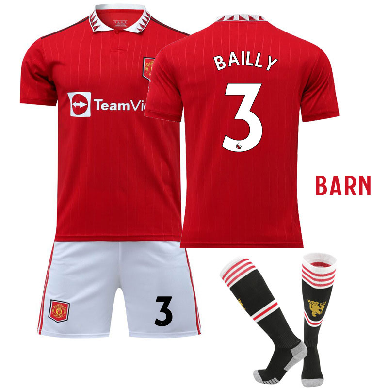 Bailly 3 Manchester United Hjemmedraktsett til barn 2022-23 Kortermet + Korte bukser