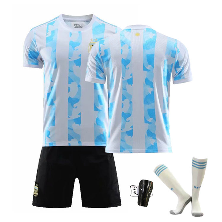 Billige Fotballdrakter Argentina Blå Hvit Hjemmedrakt 2021 Copa América Kortermet + Korte bukser