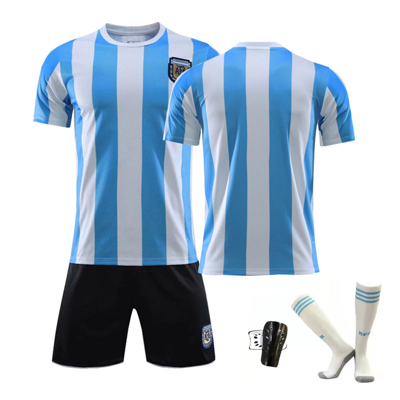 Billige Fotballdrakter Argentina Blå Hvit Hjemmedrakt FIFA VM 1986 Kortermet + Korte bukser