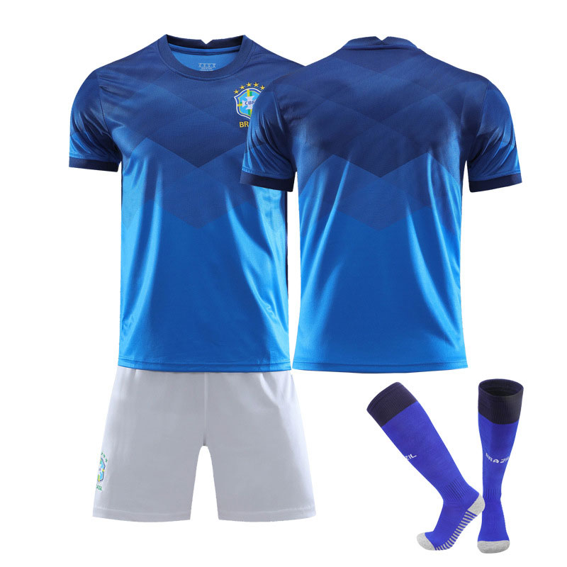 Billige Fotballdrakter Brasil Bortedrakt 2020-21 Blå Kortermet + Hvit Korte bukser