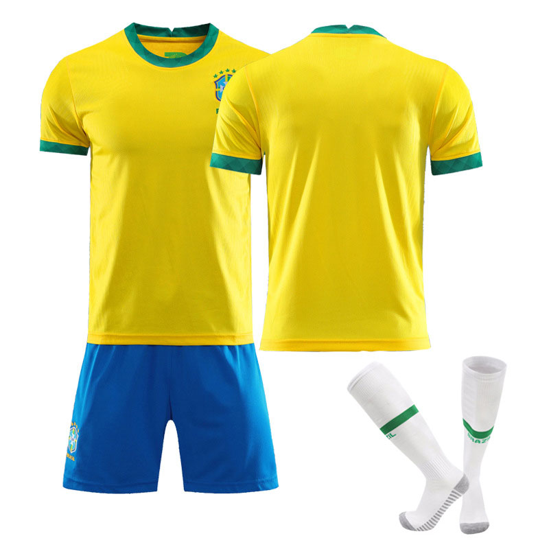 Billige Fotballdrakter Brasil Hjemmedrakt 2020-21 Gul Kortermet + Blå Korte bukser