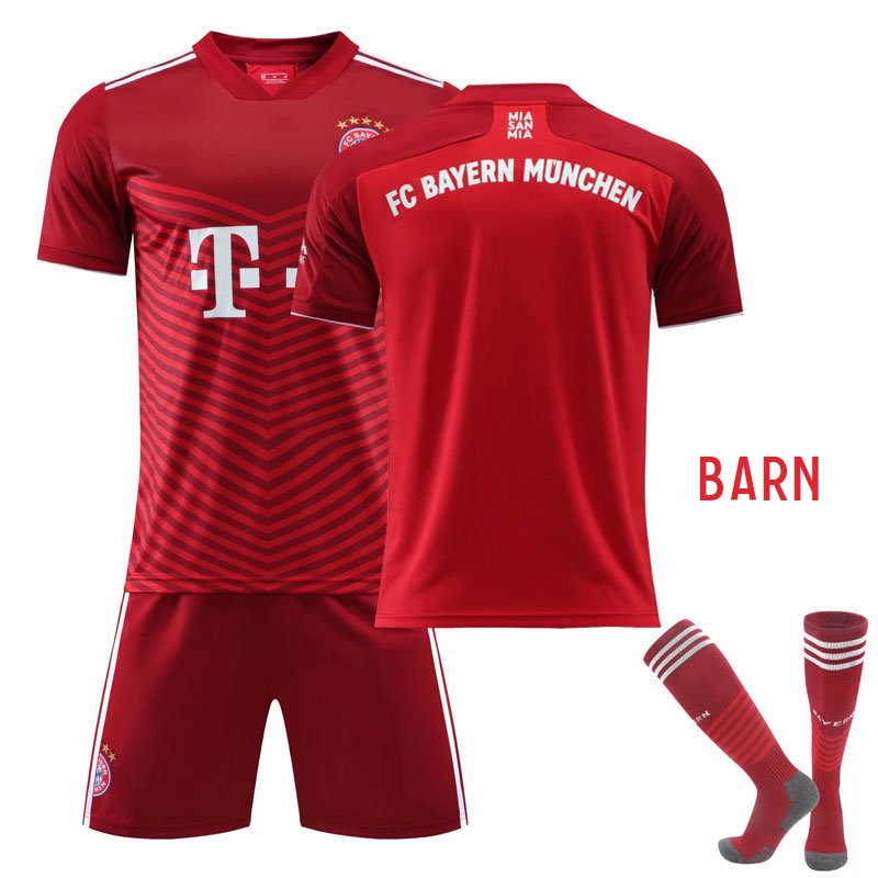 Billige Fotballdrakter FC Bayern München Barn Hjemmedrakt 2021-2022 Kortermet + Korte bukser