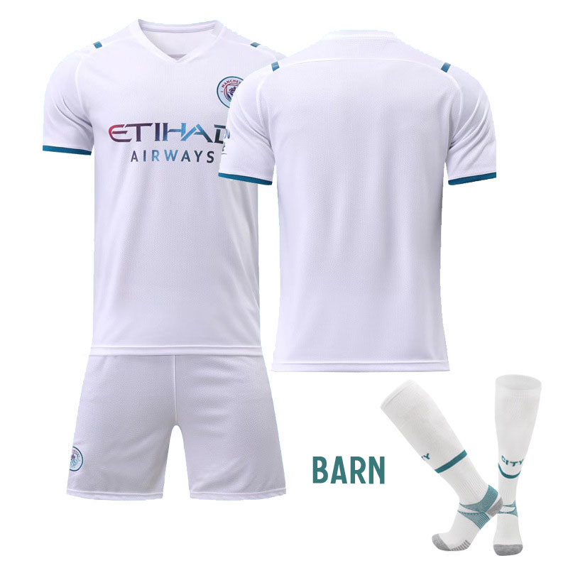 Billige Fotballdrakter Manchester City Bortedraktsett Barn 2021-2022 Kortermet + Korte bukser