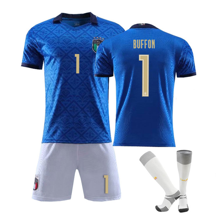 Buffon 1 Italia Hjemmedrakt EM 2020 Blå Kortermet + Hvit Korte bukser