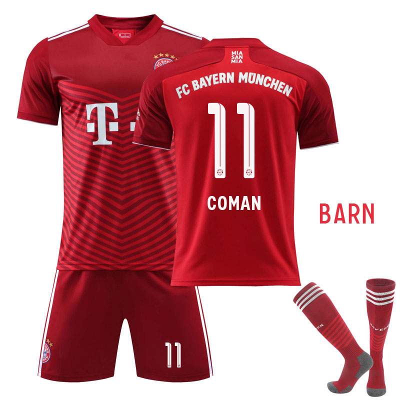 COMAN 11 FC Bayern München Barn Hjemmedrakt 2021-2022 Kortermet + Korte bukser