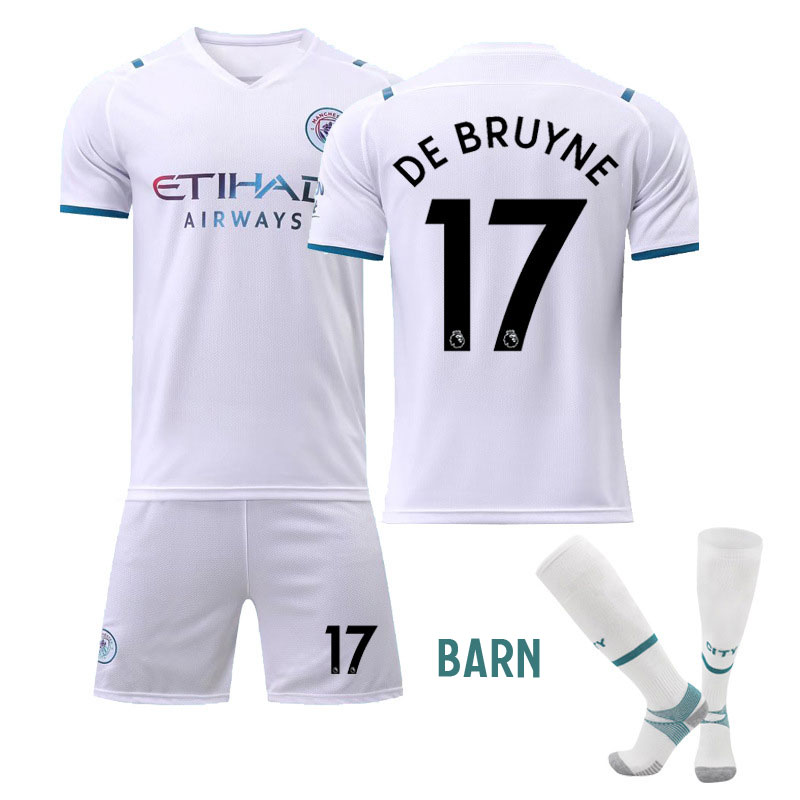 De Bruyne 17 Manchester City Bortedraktsett Barn 2021-2022 Kortermet + Korte bukser