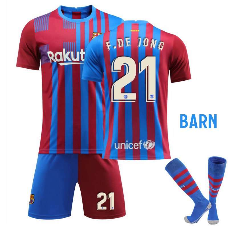 F.DE JONG 21 FC Barcelona Hjemmedraktsett Barn 2021-22 Kortermet + Korte bukser