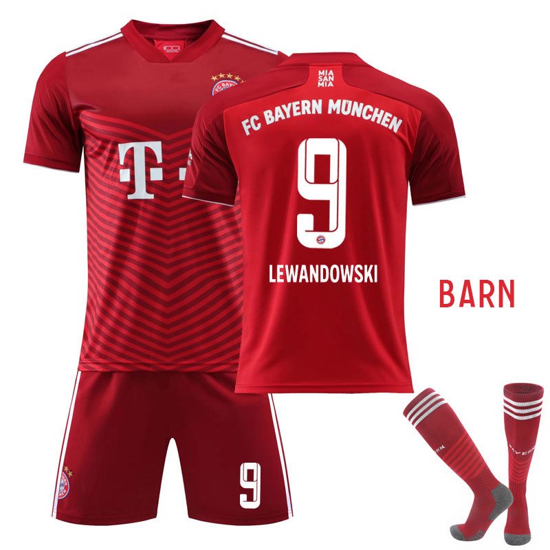 FC Bayern München Lewandowski 9 Barn Hjemmedrakt 2021-2022 Kortermet + Korte bukser