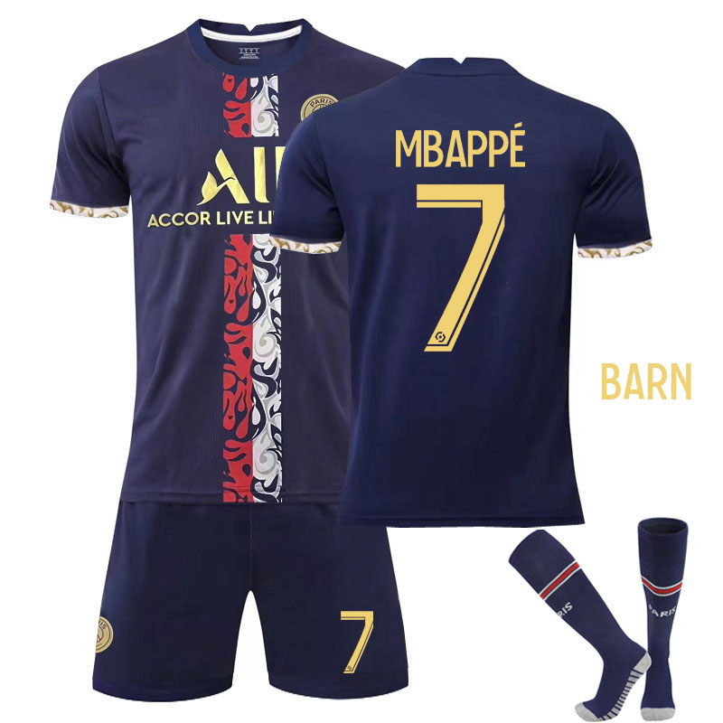 Fotballdrakter Barn Mbappé 7 Paris Saint-Germain Navy Gull Kortermet + Korte bukser