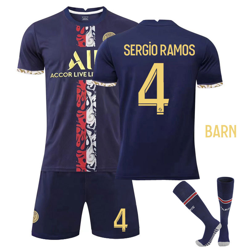 Fotballdrakter Barn Sergio Ramos 4 Paris Saint-Germain 2021-22 Navy Gull Kortermet + Korte bukser