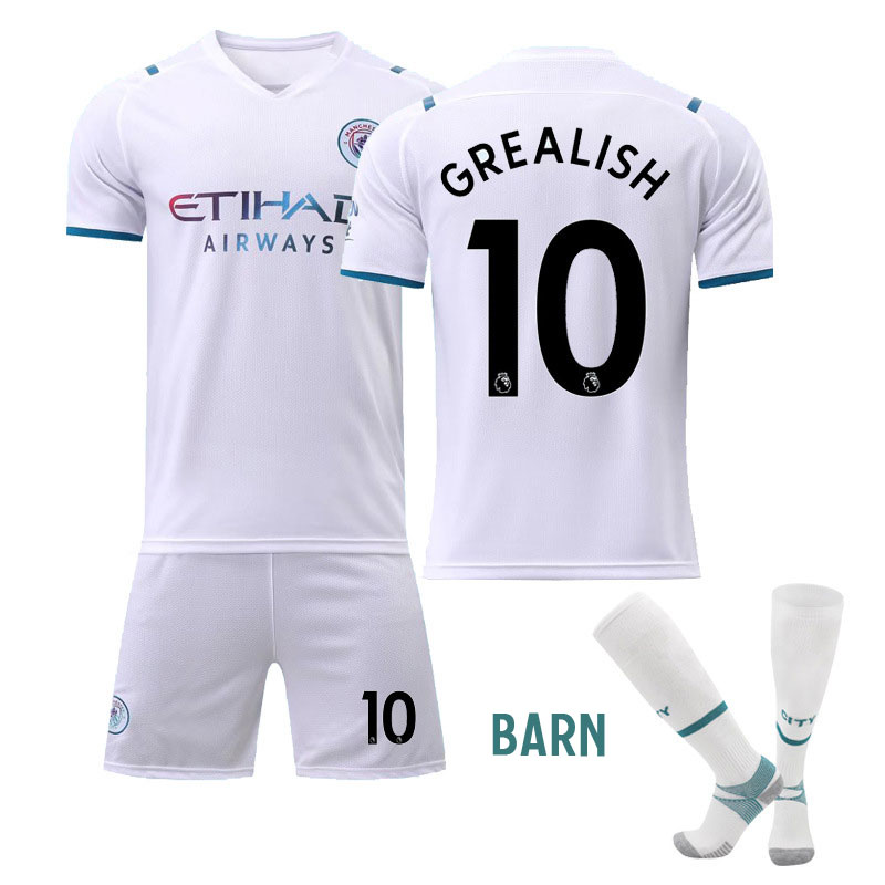 GREALISH 10 Manchester City Bortedraktsett Barn 2021-2022 Kortermet + Korte bukser