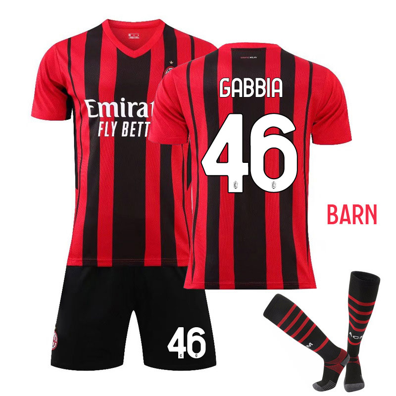 Gabbia 46 AC Milan Rød Sort Hjemmedrakt 2021-22 Barn Kortermet + Korte bukser