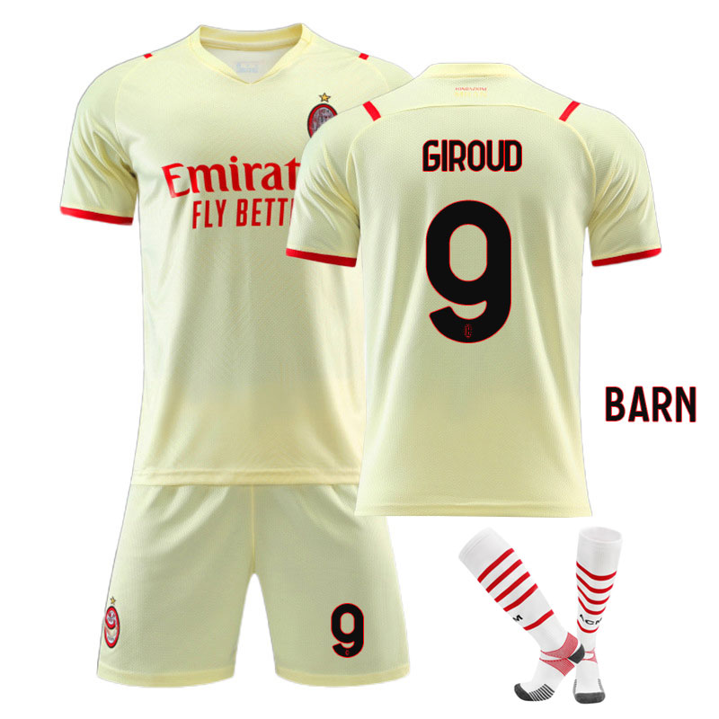 Giroud 9 AC Milan 2021-22 Bortedraktsett Barn Kortermet + Korte bukser