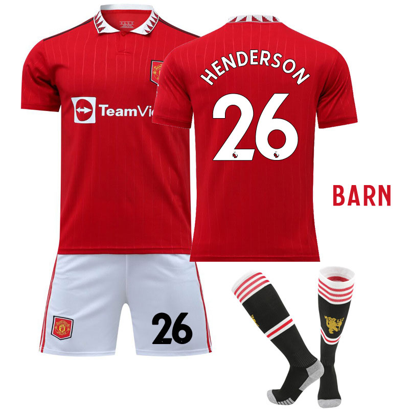 Henderson 26 Manchester United Hjemmedraktsett til barn 2022-23 Kortermet + Korte bukser