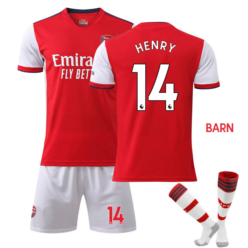 Henry 14 Arsenal Hjemmedraktsett Barn 2021-22 Rød Kortermet + Hvit Korte bukser