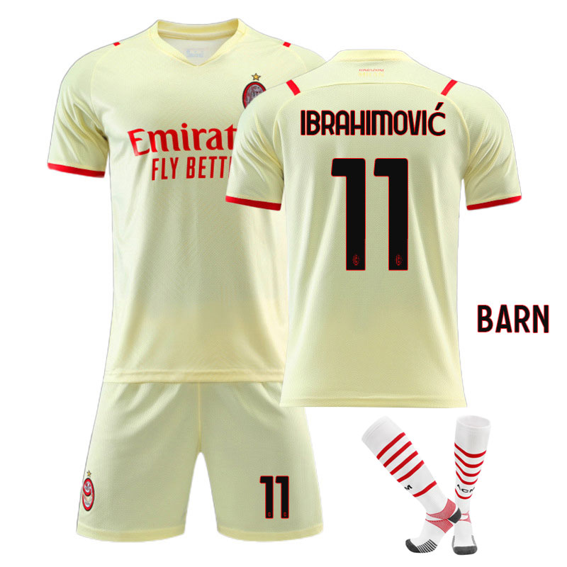 Ibrahimović 11 AC Milan 2021-22 Bortedraktsett Barn Kortermet + Korte bukser