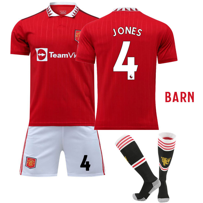 Jones 4 Manchester United Hjemmedraktsett til barn 2022-23 Kortermet + Korte bukser