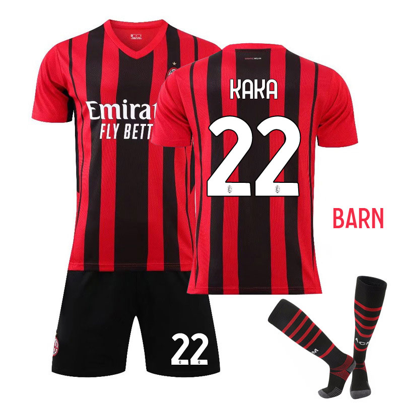 Kaká 22 AC Milan Rød Sort Hjemmedrakt 2021-22 Barn Kortermet + Korte bukser