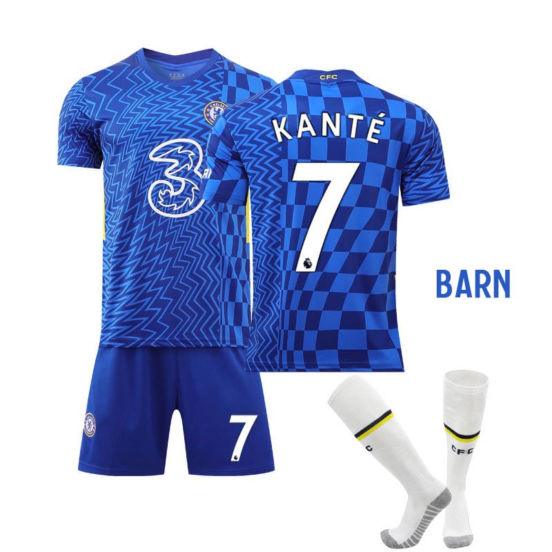 Kanté 7 Chelsea Hjemmedraktsett Barn 2021-2022 Kortermet + Korte bukser