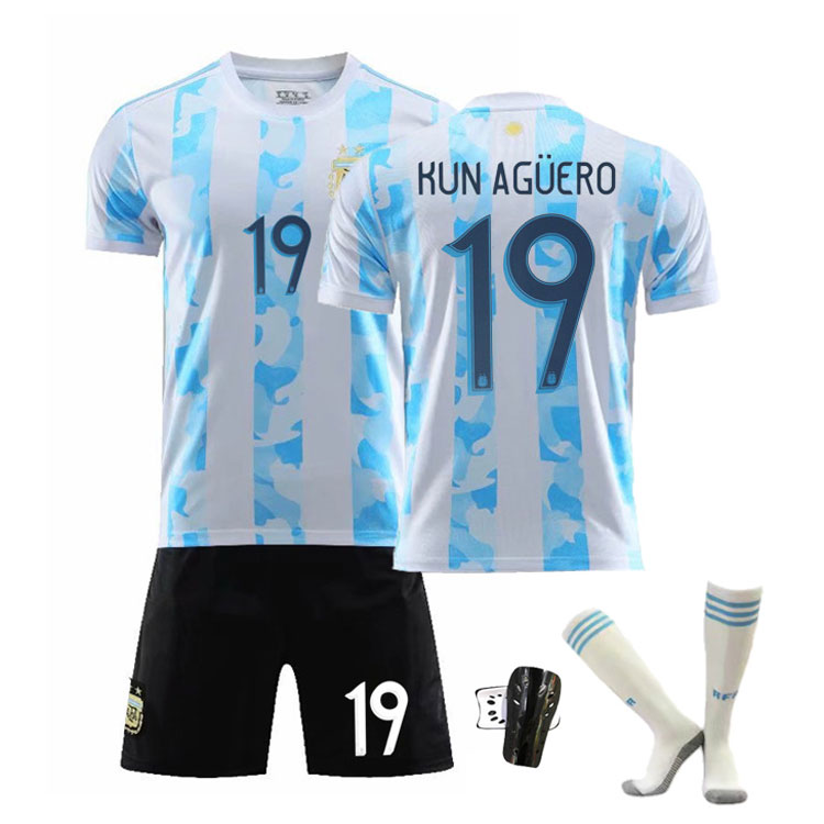 Kun Agüero 19 Argentina Blå Hvit Hjemmedrakt 2021 Copa América Kortermet + Korte bukser