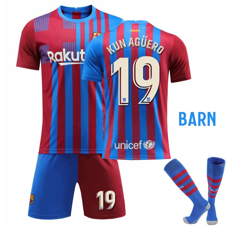 Kun Agüero 19 FC Barcelona Hjemmedraktsett Barn 2021-22 Kortermet + Korte bukser