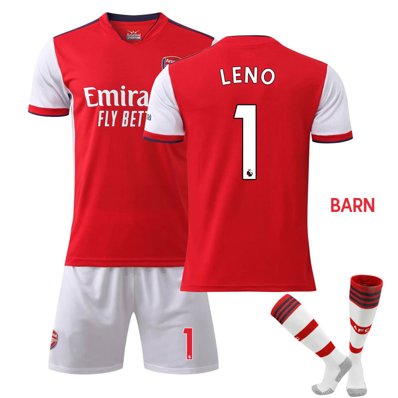 LENO 1 Arsenal Hjemmedraktsett Barn 2021-22 Rød Kortermet + Hvit Korte bukser