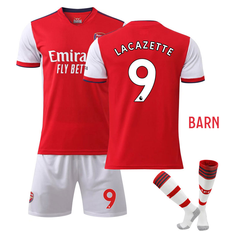 Lacazette 9 Arsenal Hjemmedraktsett Barn 2021-22 Rød Kortermet + Hvit Korte bukser