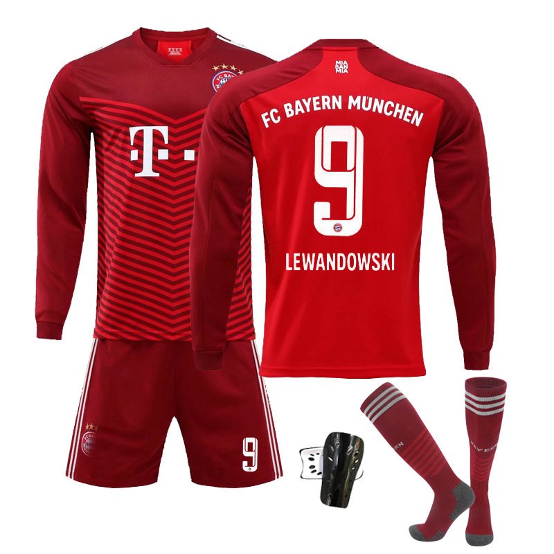 Lewandowski 9 Bayern München Hjemmedrakt 2021/22 Langermet Herre + Korte bukser