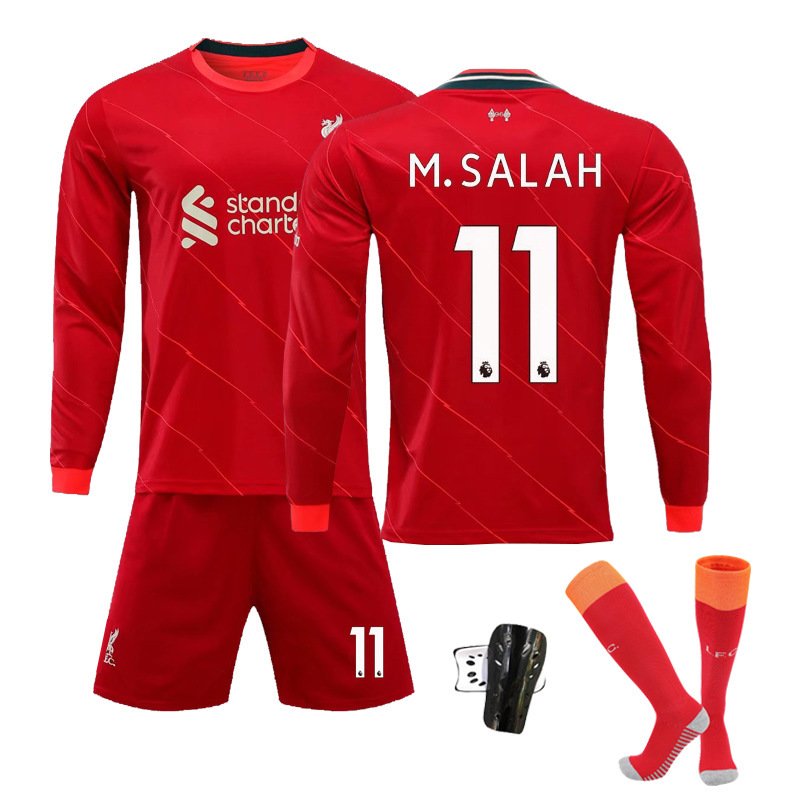 M.SALAH 11 Liverpool FC Hjemmedrakt 2021-2022 Langermet Herre + Korte bukser