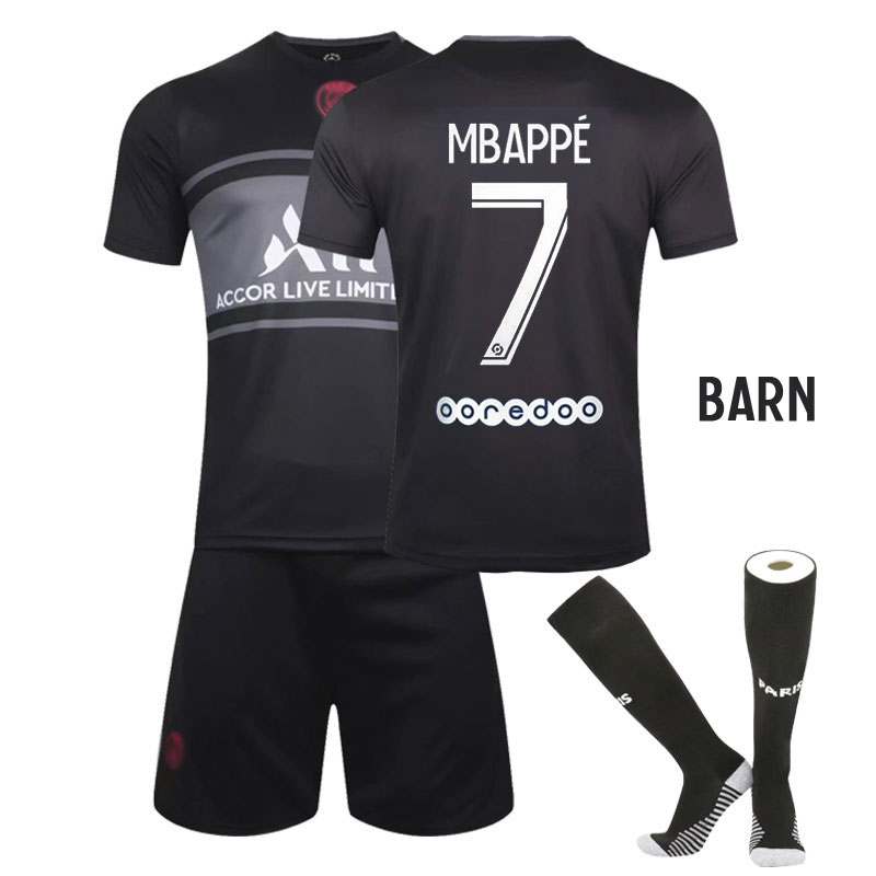 MBAPPÉ 7 PSG Paris Saint-Germain Tredjedraktsett Barn 2021-22 Kortermet (+ Korte bukser)