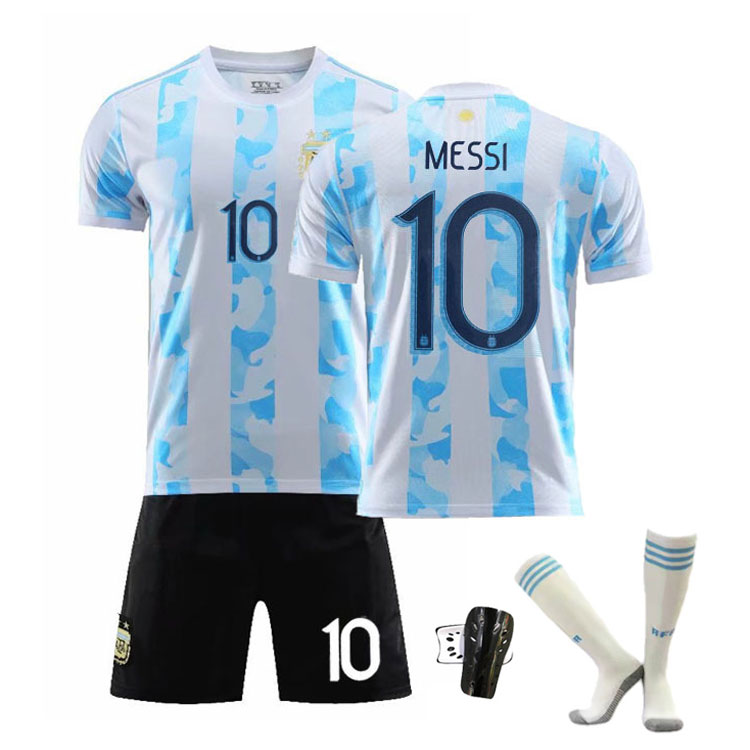 MESSI 10 Argentina Blå Hvit Hjemmedrakt 2021 Copa América Kortermet + Korte bukser