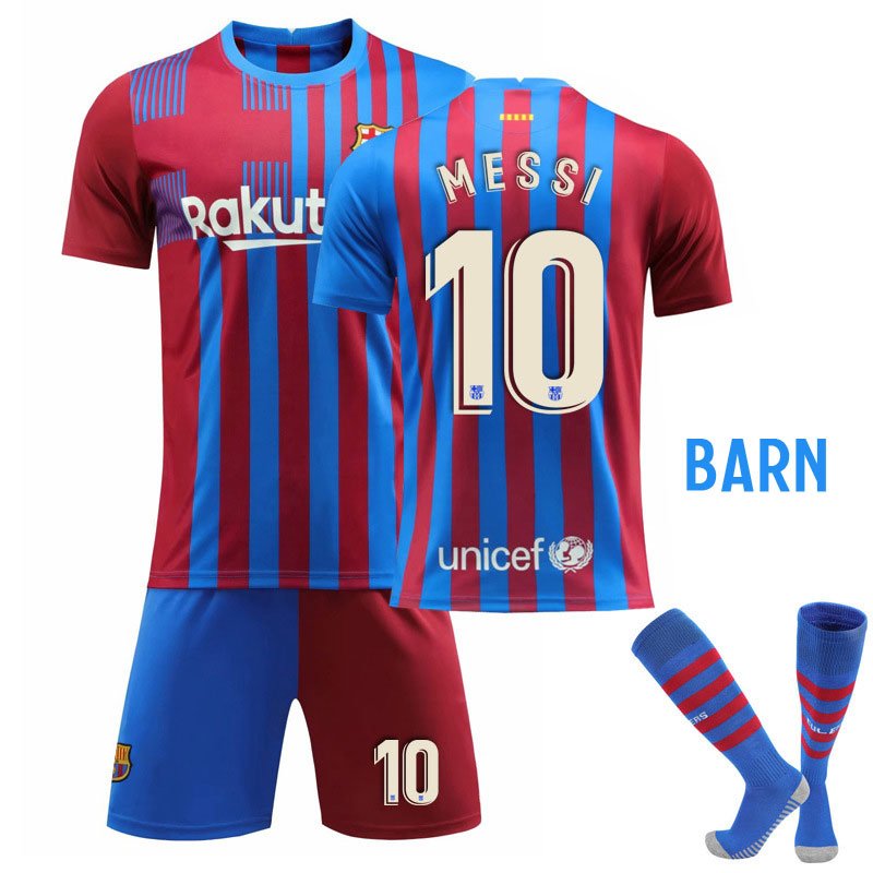 MESSI 10 FC Barcelona Hjemmedraktsett Barn 2021-22 Kortermet + Korte bukser