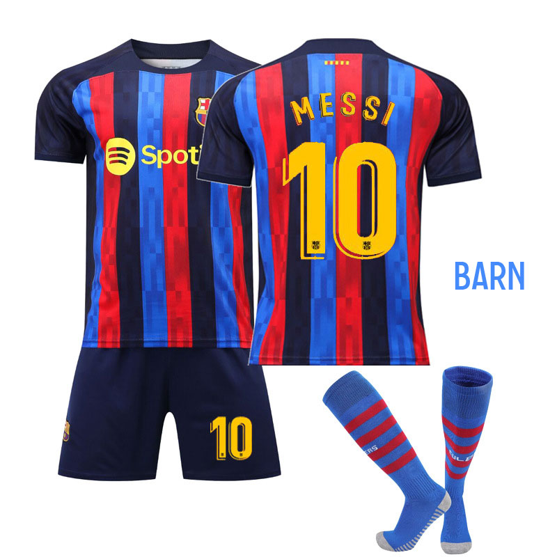 MESSI 10 FC Barcelona Hjemmedraktsett Barn 2022-2023 Kortermet + Korte bukser