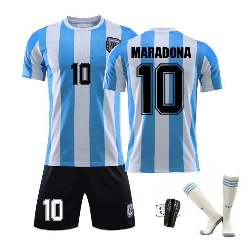 Maradona 10 Argentina Blå Hvit Hjemmedrakt FIFA VM 1986 Kortermet + Korte bukser
