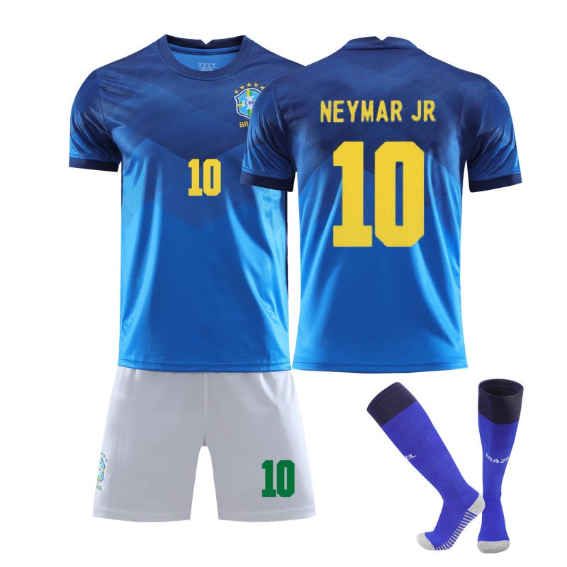Neymar JR 10 Brasil Bortedrakt 2020-21 Blå Kortermet + Hvit Korte bukser