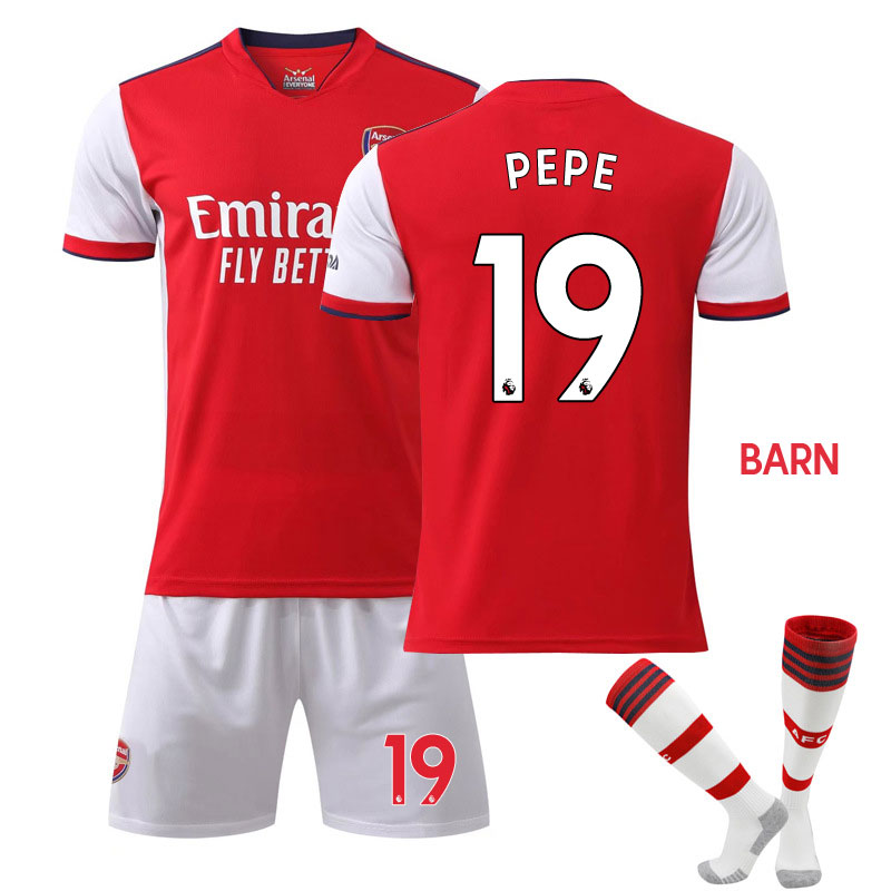 Nicolas Pepe 19 Arsenal Hjemmedraktsett Barn 2021 22 Rød Kortermet + Hvit Korte bukser