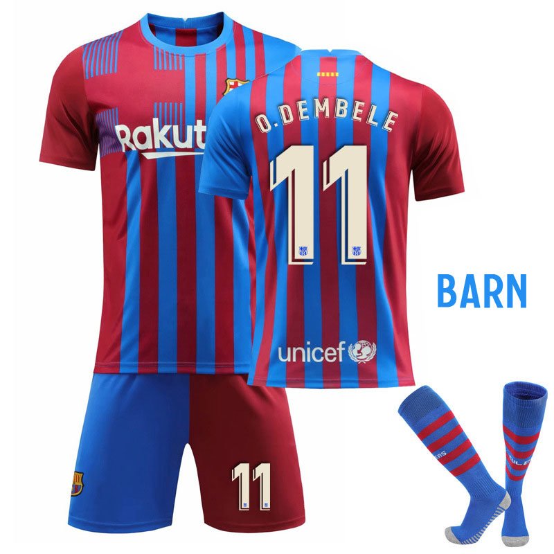 O. DEMBELE 11 FC Barcelona Hjemmedraktsett Barn 2021-22 Kortermet + Korte bukser