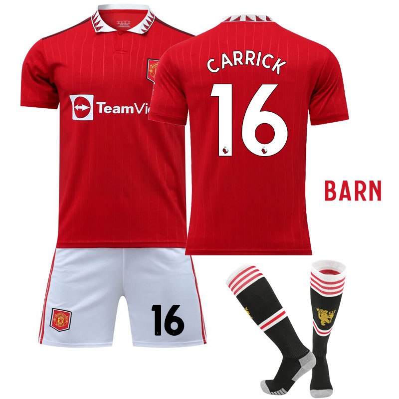 Carrick 16 Manchester United Hjemmedraktsett til barn 2022/23 Kortermet + Korte bukser