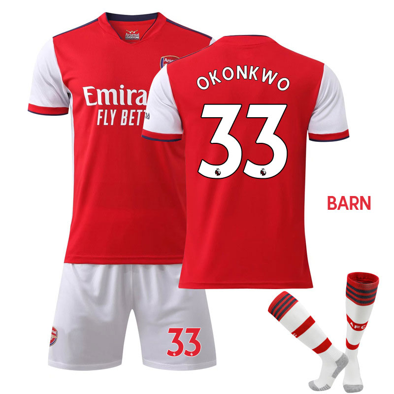 Okonkwo 33 Arsenal Hjemmedraktsett Barn 2021-22 Rød Kortermet + Hvit Korte bukser