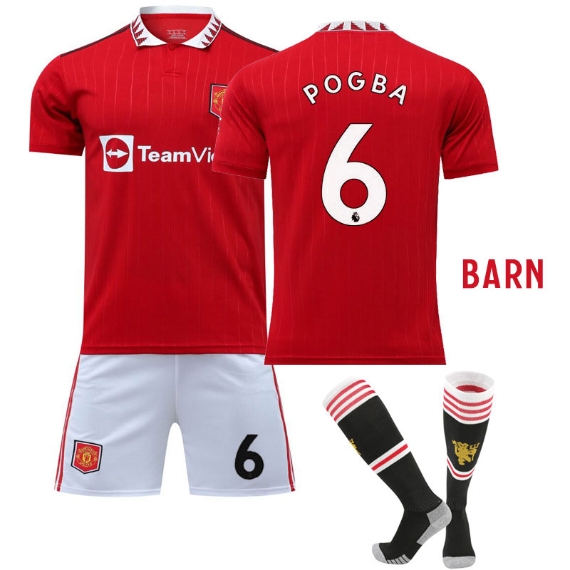 POGBA 6 Manchester United Hjemmedraktsett til barn 2022-23 Kortermet + Korte bukser