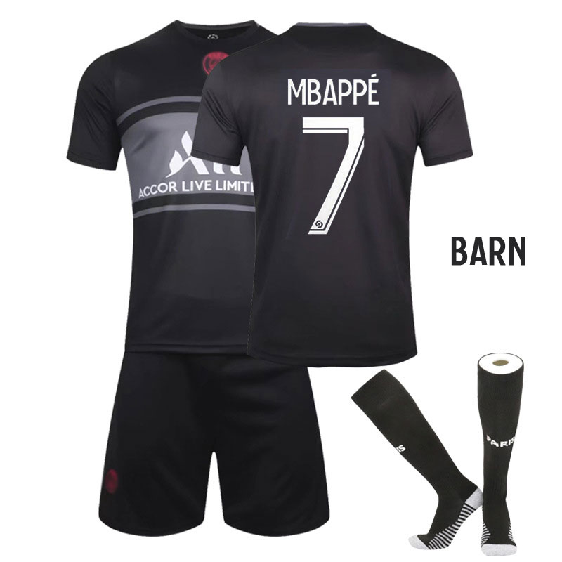 PSG Paris Saint-Germain MBAPPÉ 7 Tredjedraktsett Barn 2021-22 Kortermet + Korte bukser