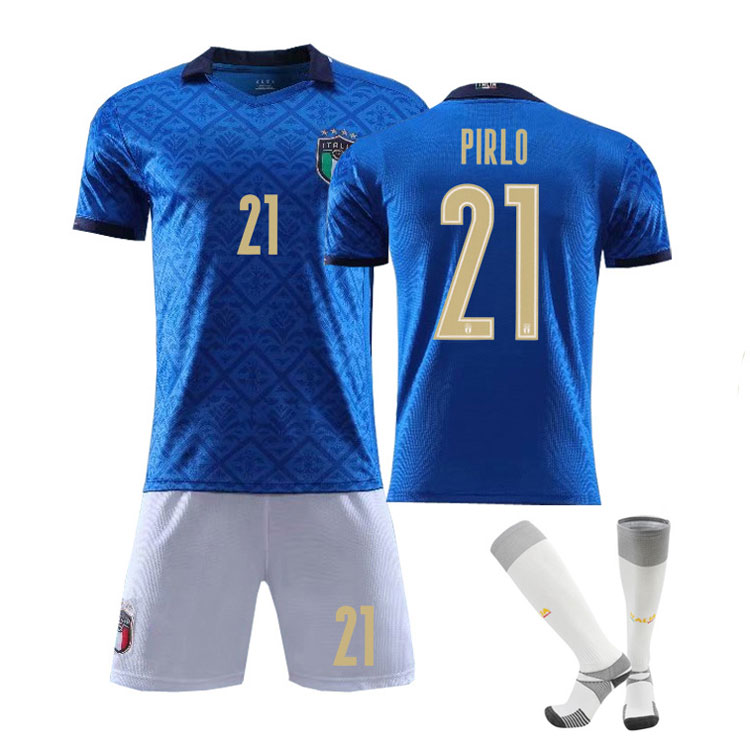 Pirlo 21 Italia Hjemmedrakt EM 2020 Blå Kortermet + Hvit Korte bukser